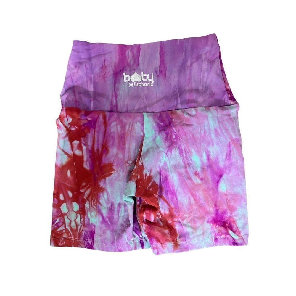 BOOTY by Brabants Pink Marble Tie Dye High Rise Biker Shorts Slim Fit - Picture 3 of 4